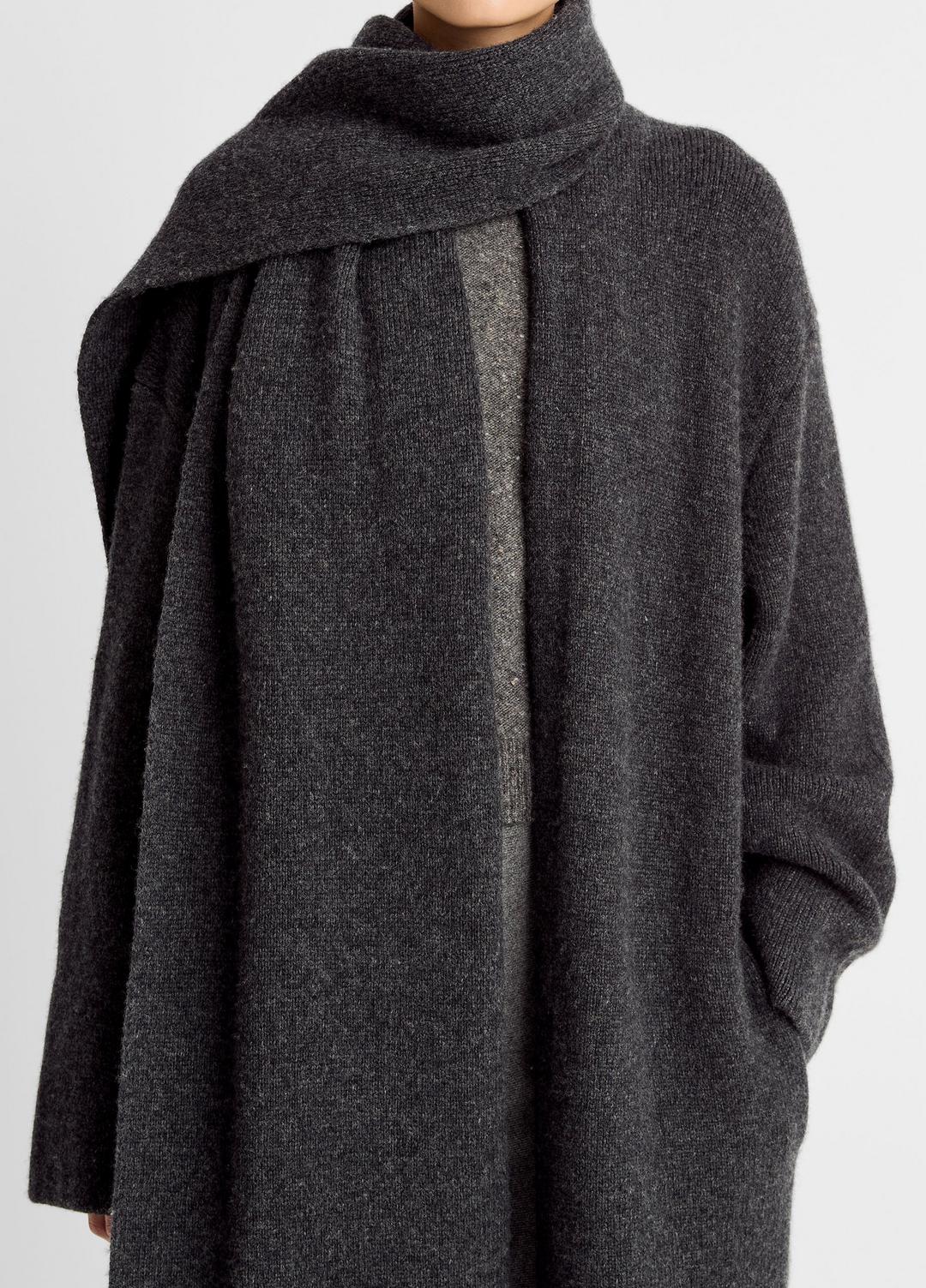 VINCE | Draped-Scarf Wool-Blend Car Coat in Coats - DARK HEATHER GREY