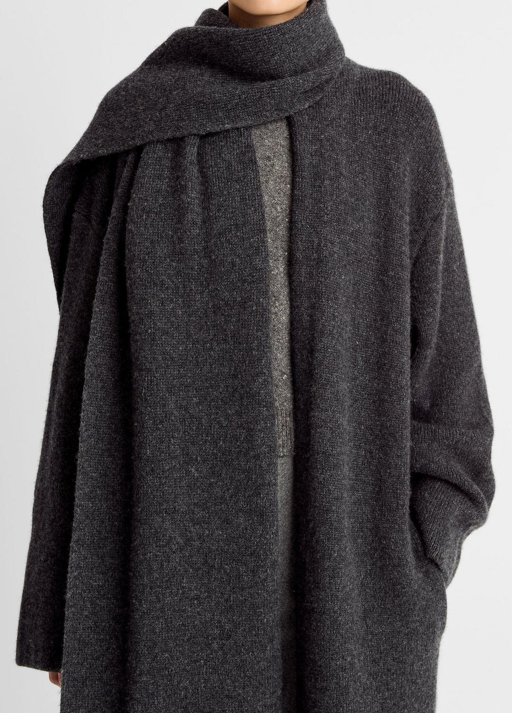 VINCE | Draped-Scarf Wool-Blend Car Coat in Coats - DARK HEATHER GREY