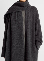 VINCE | Draped-Scarf Wool-Blend Car Coat in Coats - DARK HEATHER GREY