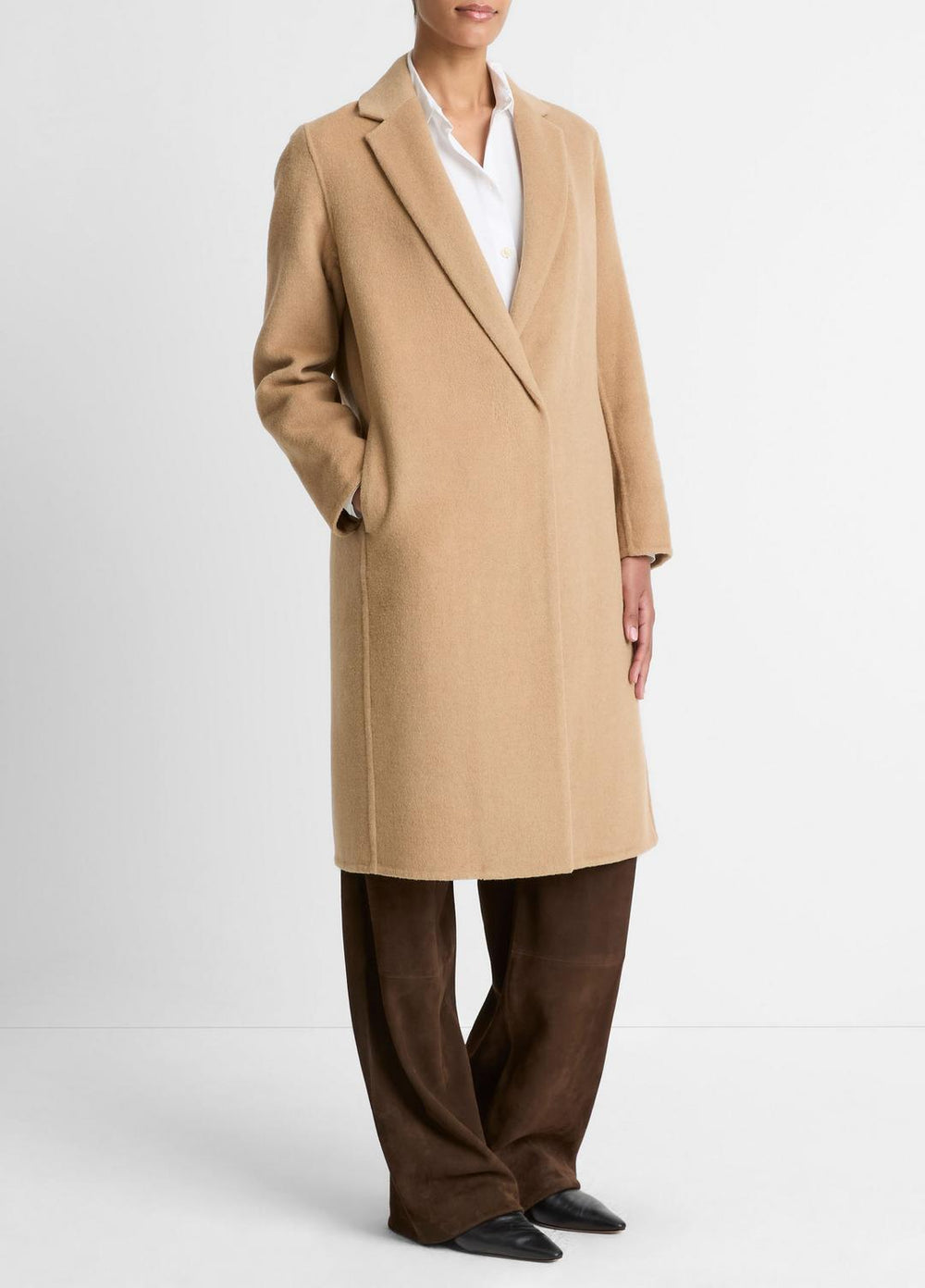 VINCE | Classic Wool-Blend Straight Coat in Coats - CAMELLO