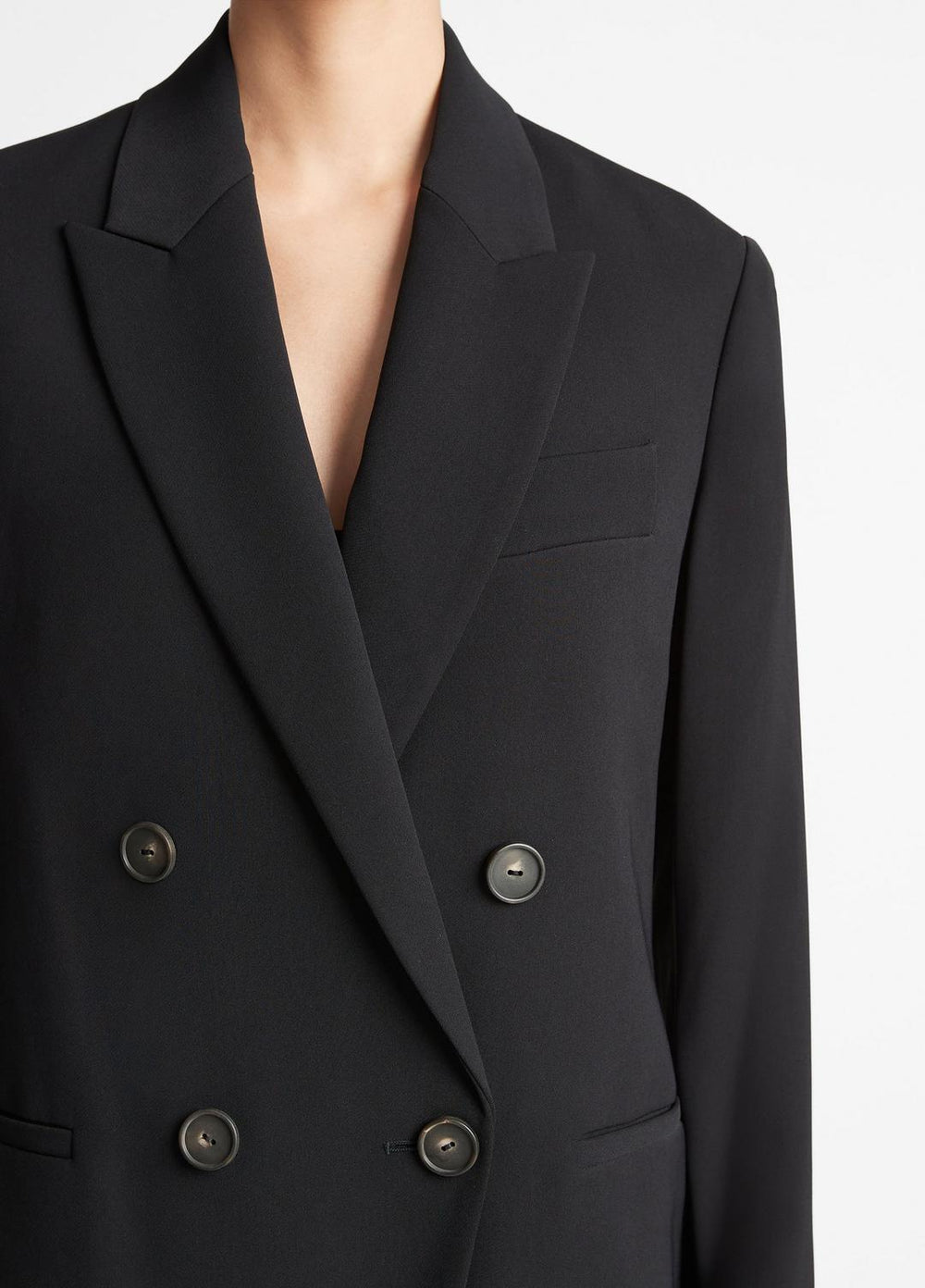 VINCE | Crepe Double-Breasted Blazer in Blazers - BLACK