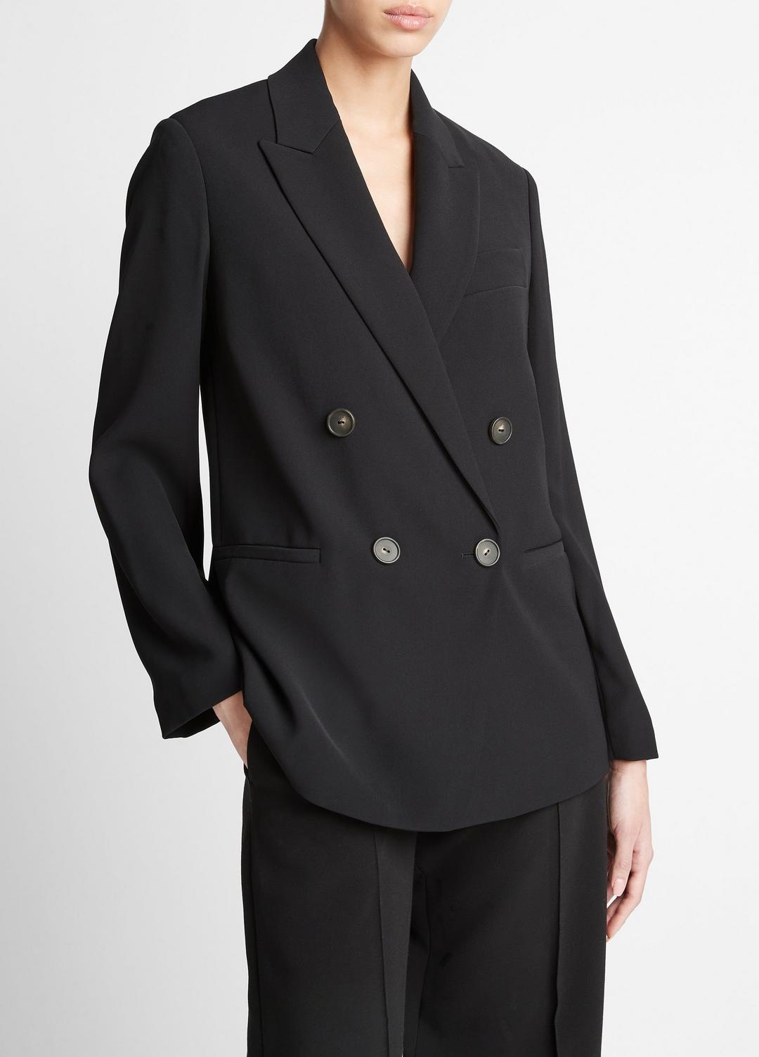 VINCE | Crepe Double-Breasted Blazer in Blazers - BLACK