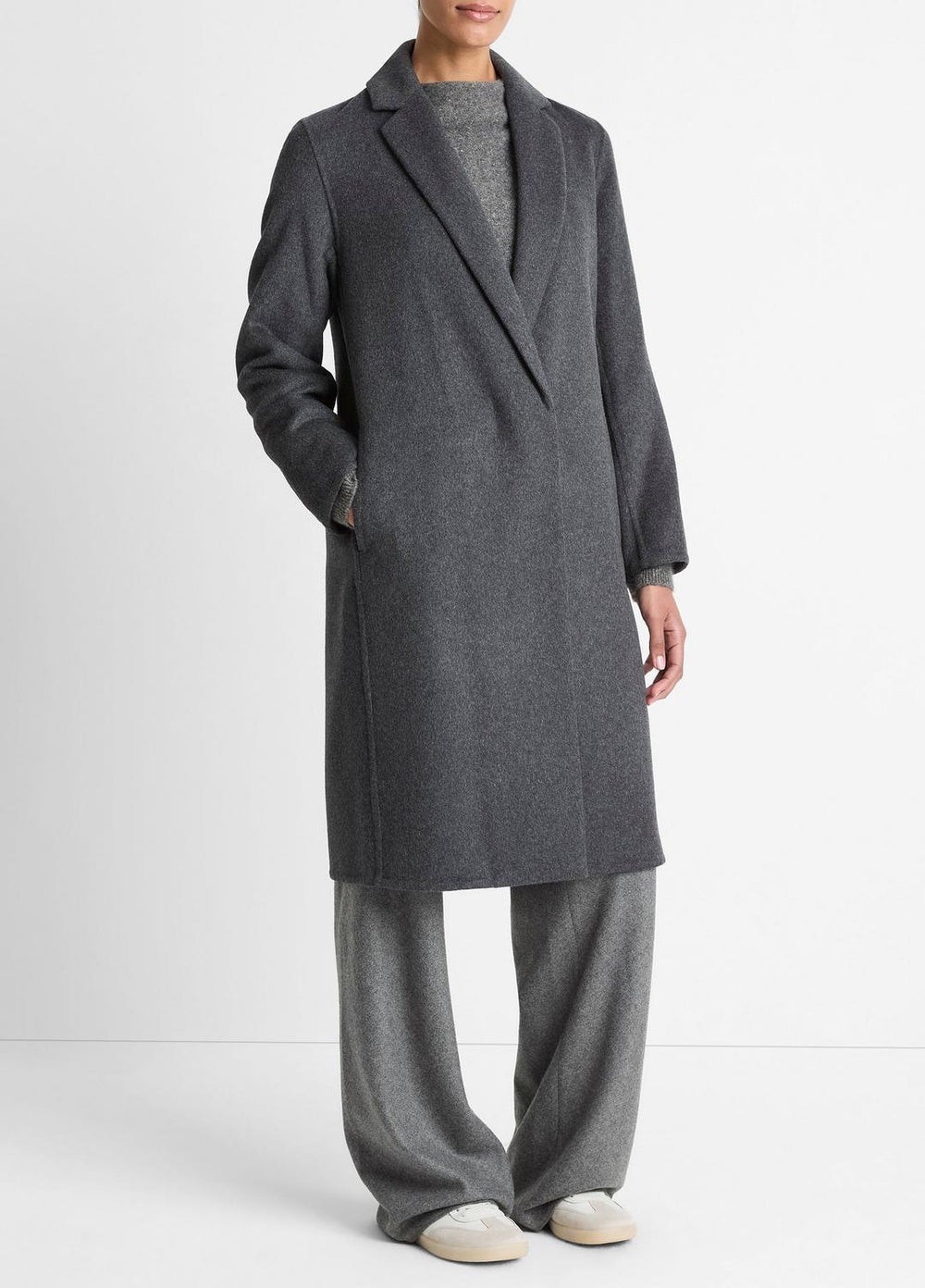VINCE | Classic Wool-Blend Straight Coat in Coats - CHARCOAL