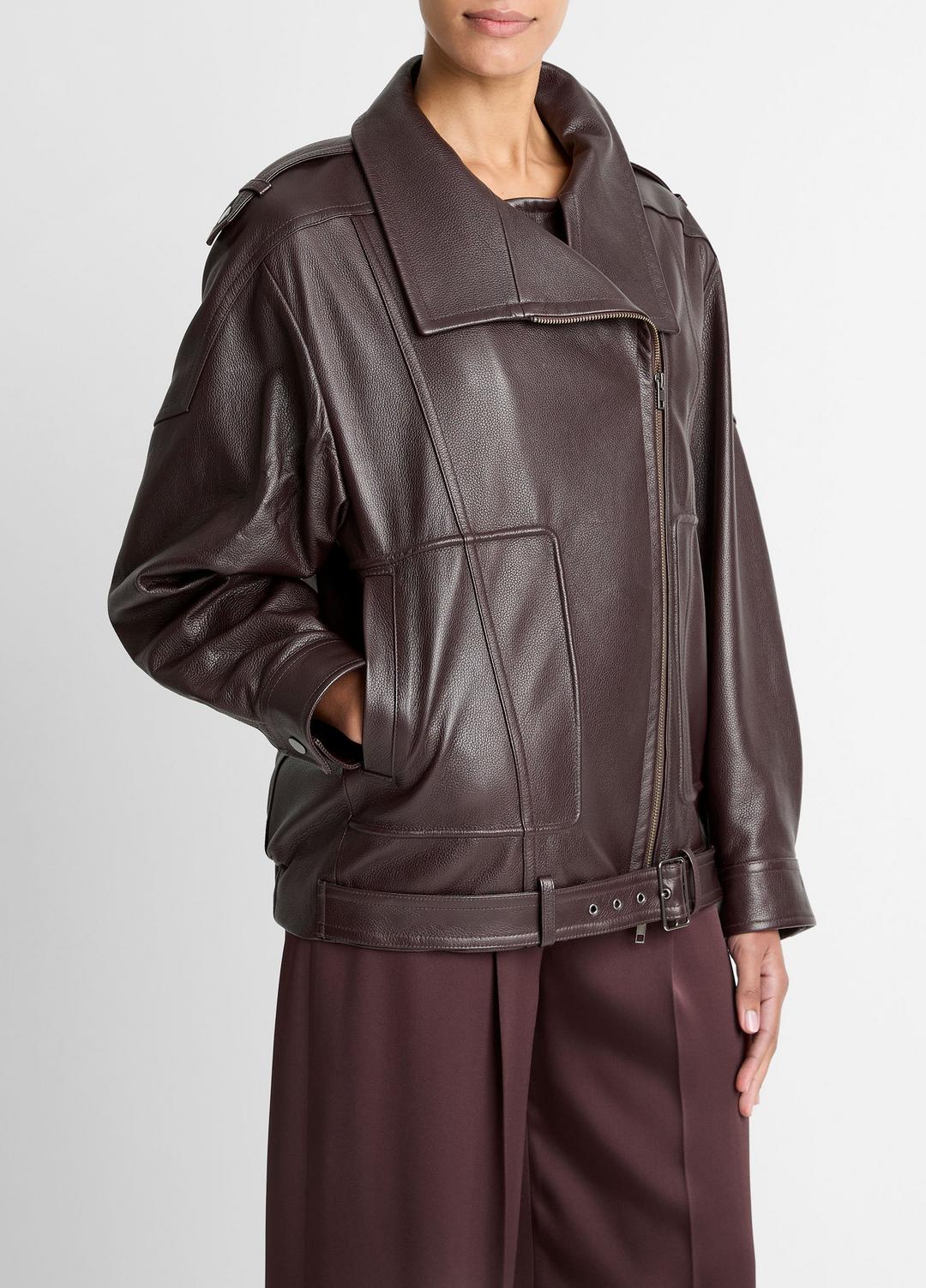 VINCE | Leather Oversized Biker Jacket in Jackets - DARK FIG