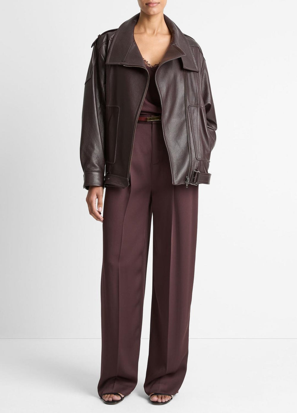 VINCE | Leather Oversized Biker Jacket in Jackets - DARK FIG