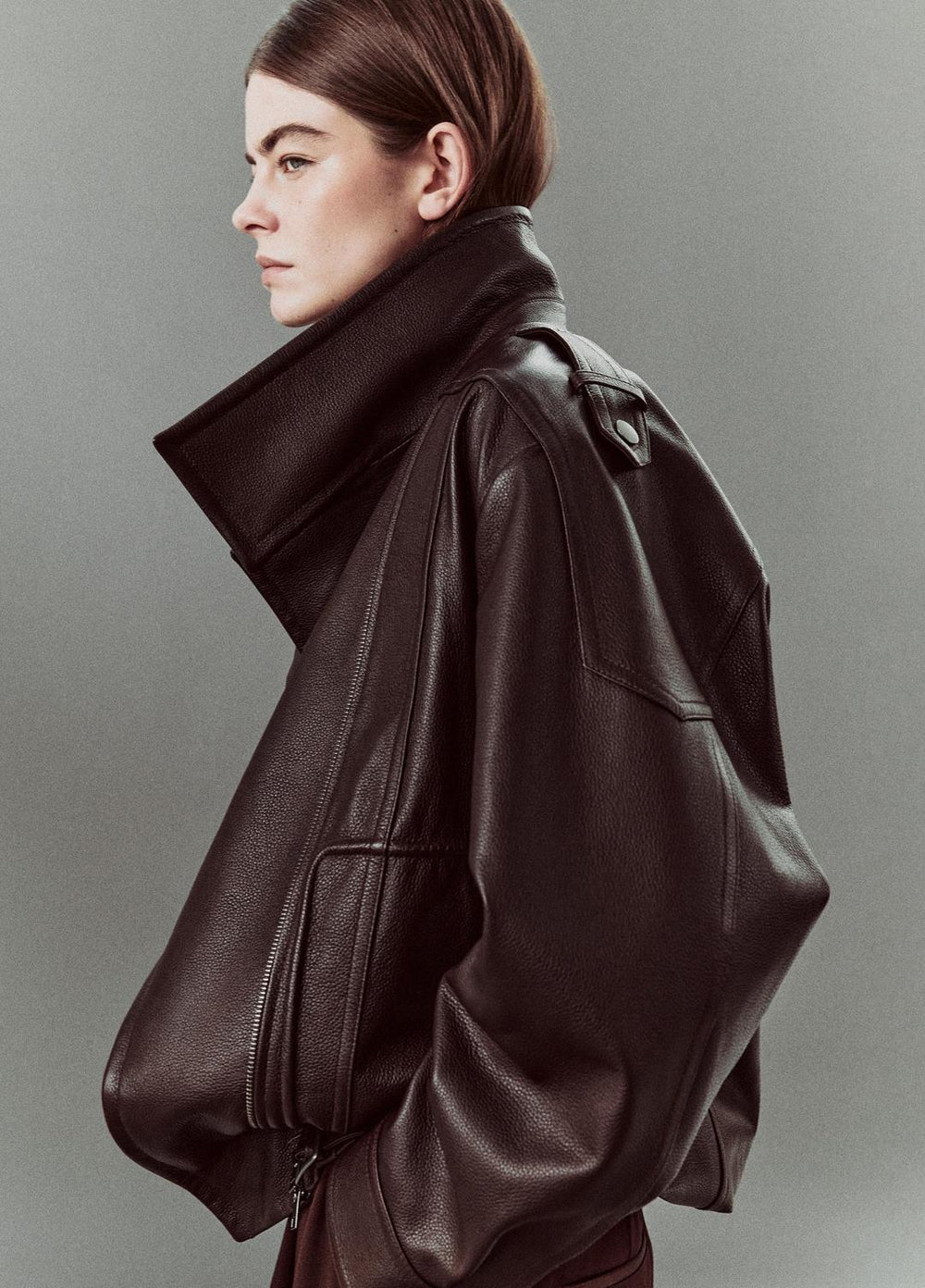 VINCE | Leather Oversized Biker Jacket in Jackets - DARK FIG