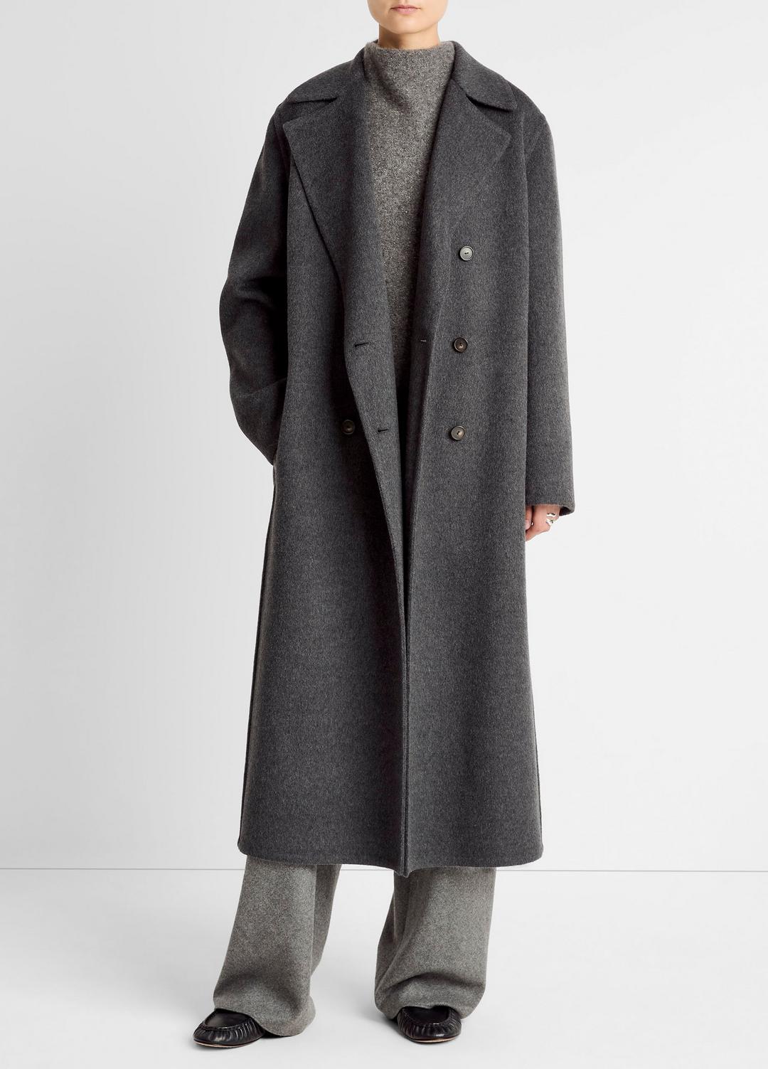 VINCE | Wool-Blend Double-Breasted Long Coat in Coats - CHARCOAL