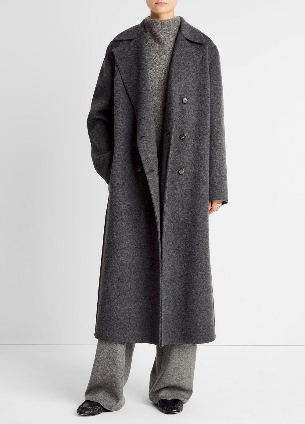 VINCE | Wool-Blend Double-Breasted Long Coat in Coats - CHARCOAL