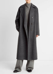 VINCE | Wool-Blend Double-Breasted Long Coat in Coats - CHARCOAL