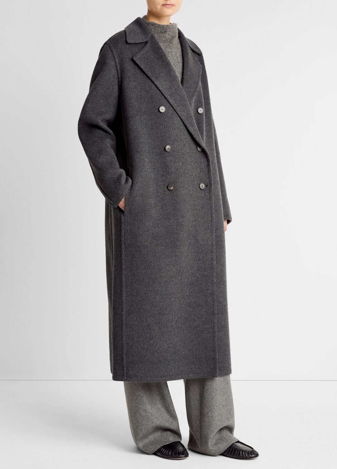 VINCE | Wool-Blend Double-Breasted Long Coat in Coats - CHARCOAL