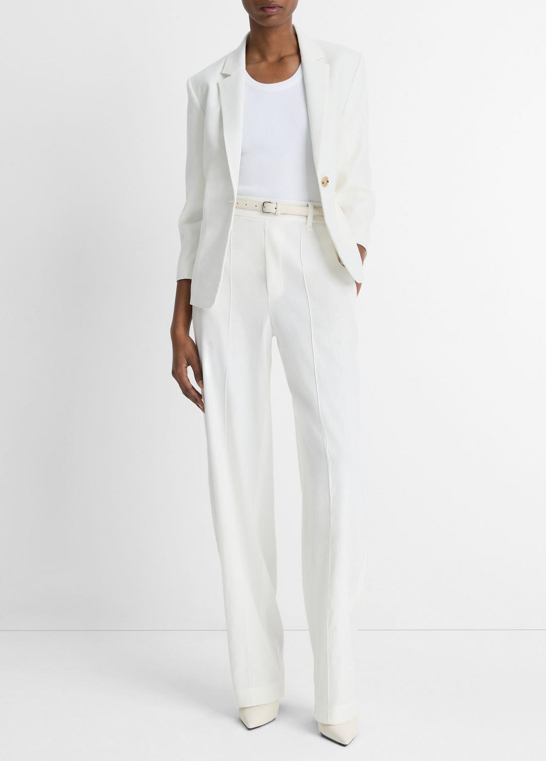 VINCE | Linen-Blend Shrunken Blazer in Blazers - OFF WHITE