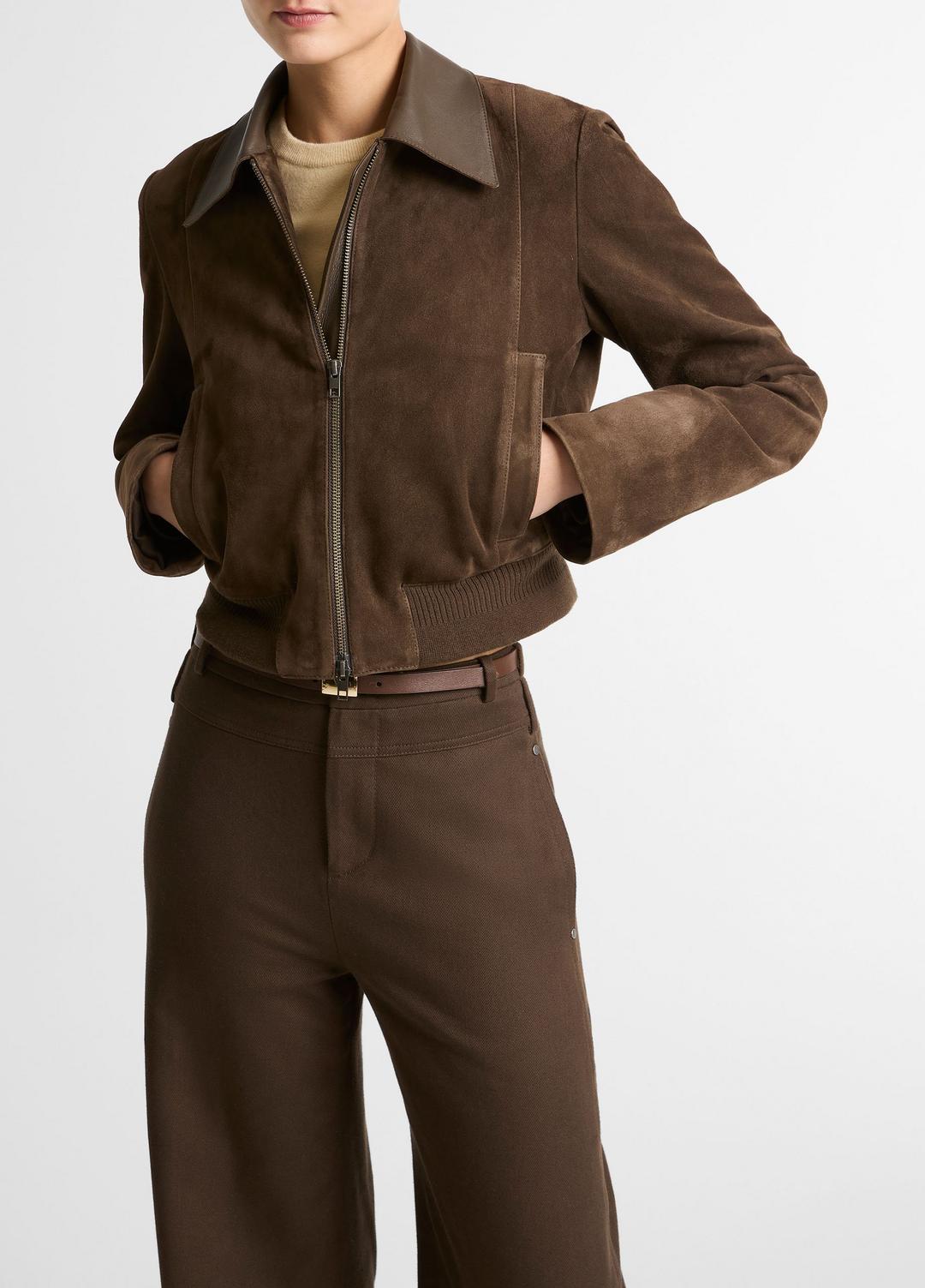 VINCE | Suede Shrunken Bomber Jacket  in Jackets - WILLOW