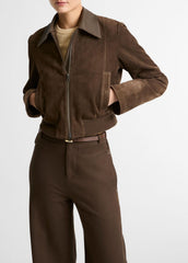 VINCE | Suede Shrunken Bomber Jacket  in Jackets - WILLOW