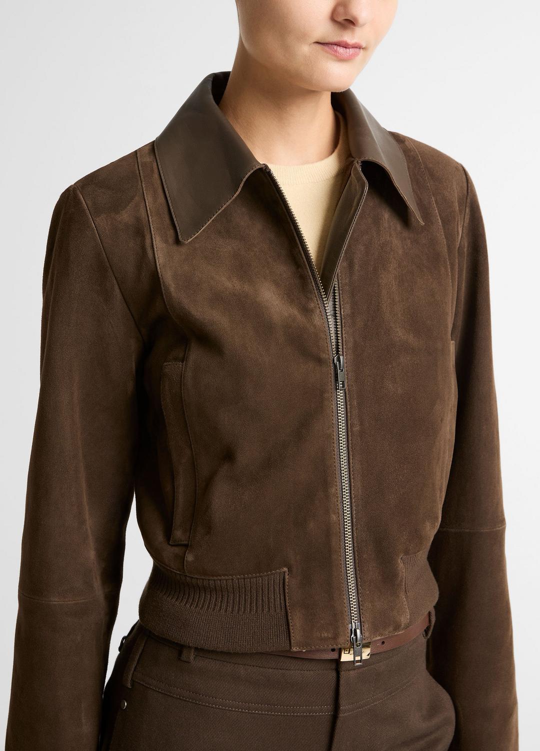 VINCE | Suede Shrunken Bomber Jacket  in Jackets - WILLOW