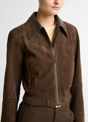 VINCE | Suede Shrunken Bomber Jacket  in Jackets - WILLOW