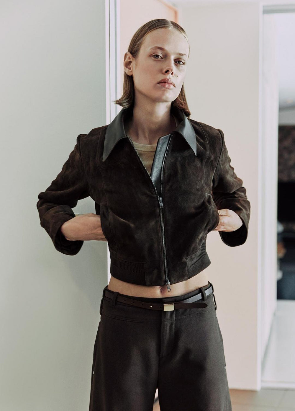 VINCE | Suede Shrunken Bomber Jacket  in Jackets - WILLOW