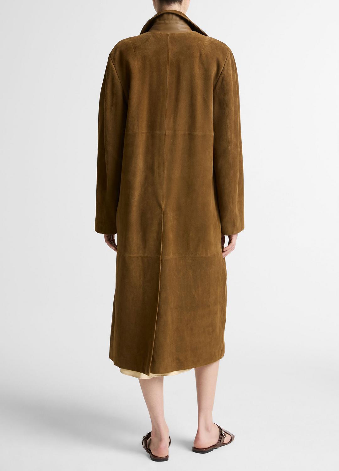 VINCE | Suede Long Coat in Coats - WOOD MOSS