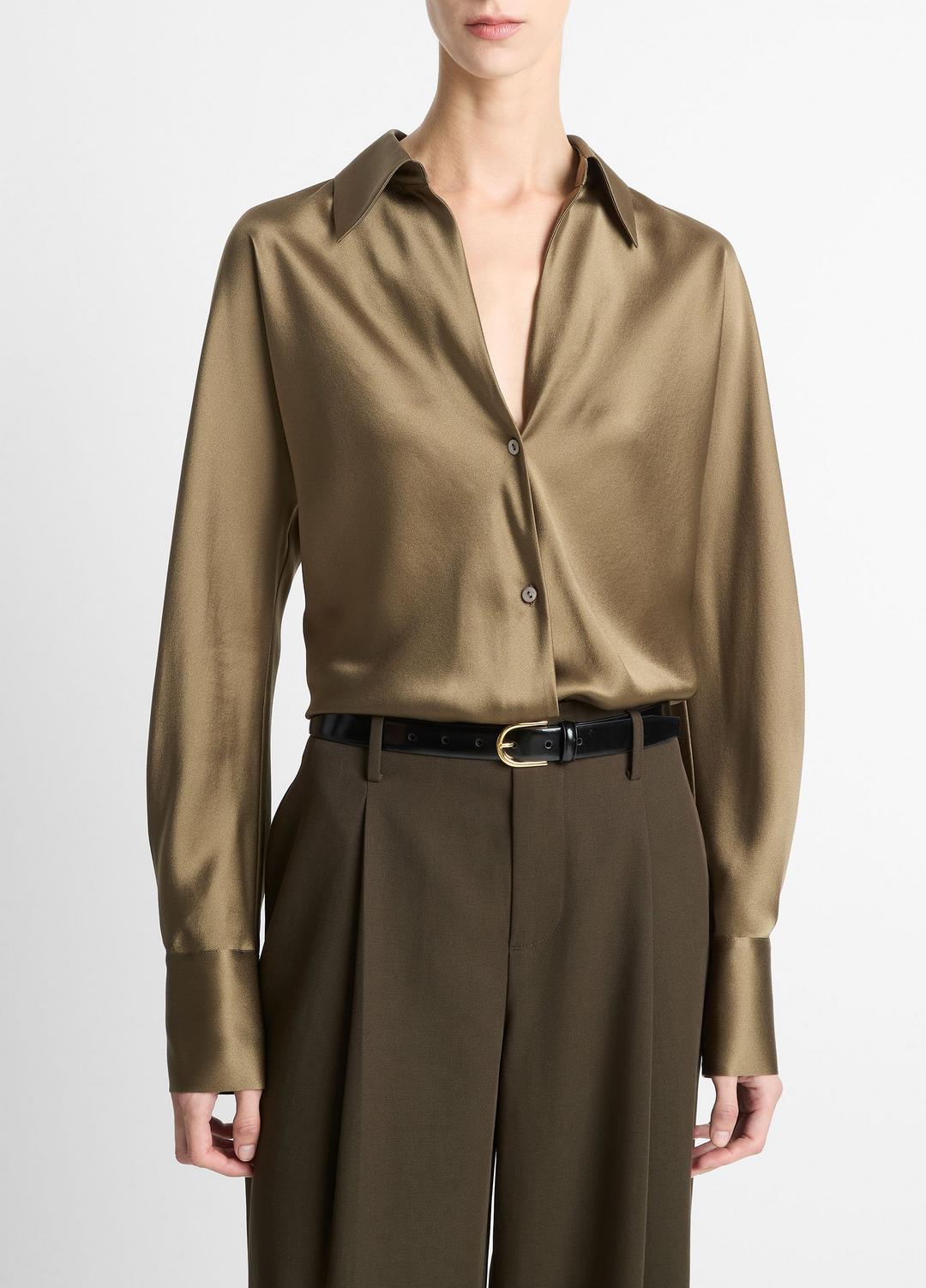 VINCE | Silk Bias Long-Sleeve Blouse in Long Sleeve - CYPRESS