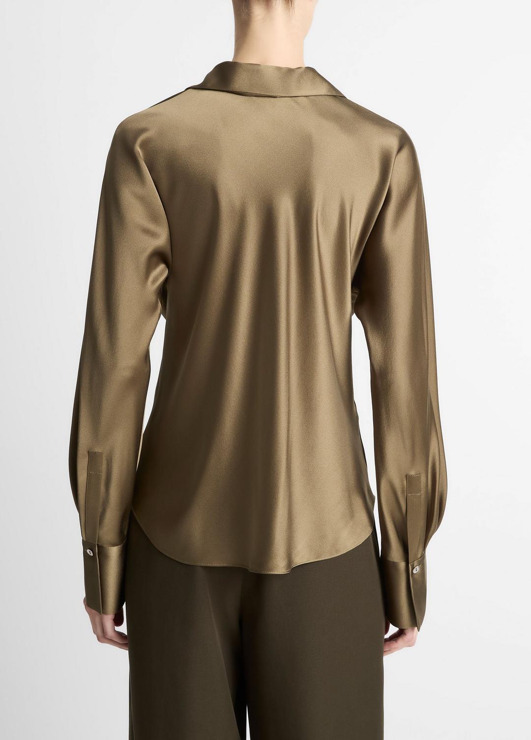 VINCE | Silk Bias Long-Sleeve Blouse in Long Sleeve - CYPRESS