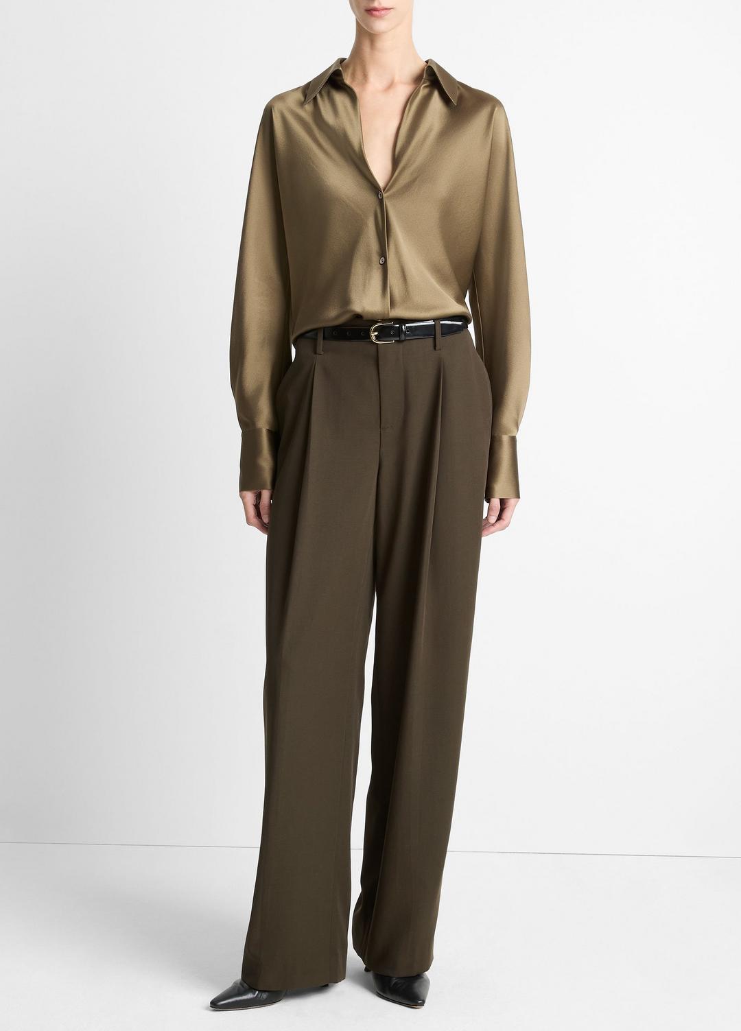 VINCE | Silk Bias Long-Sleeve Blouse in Long Sleeve - CYPRESS