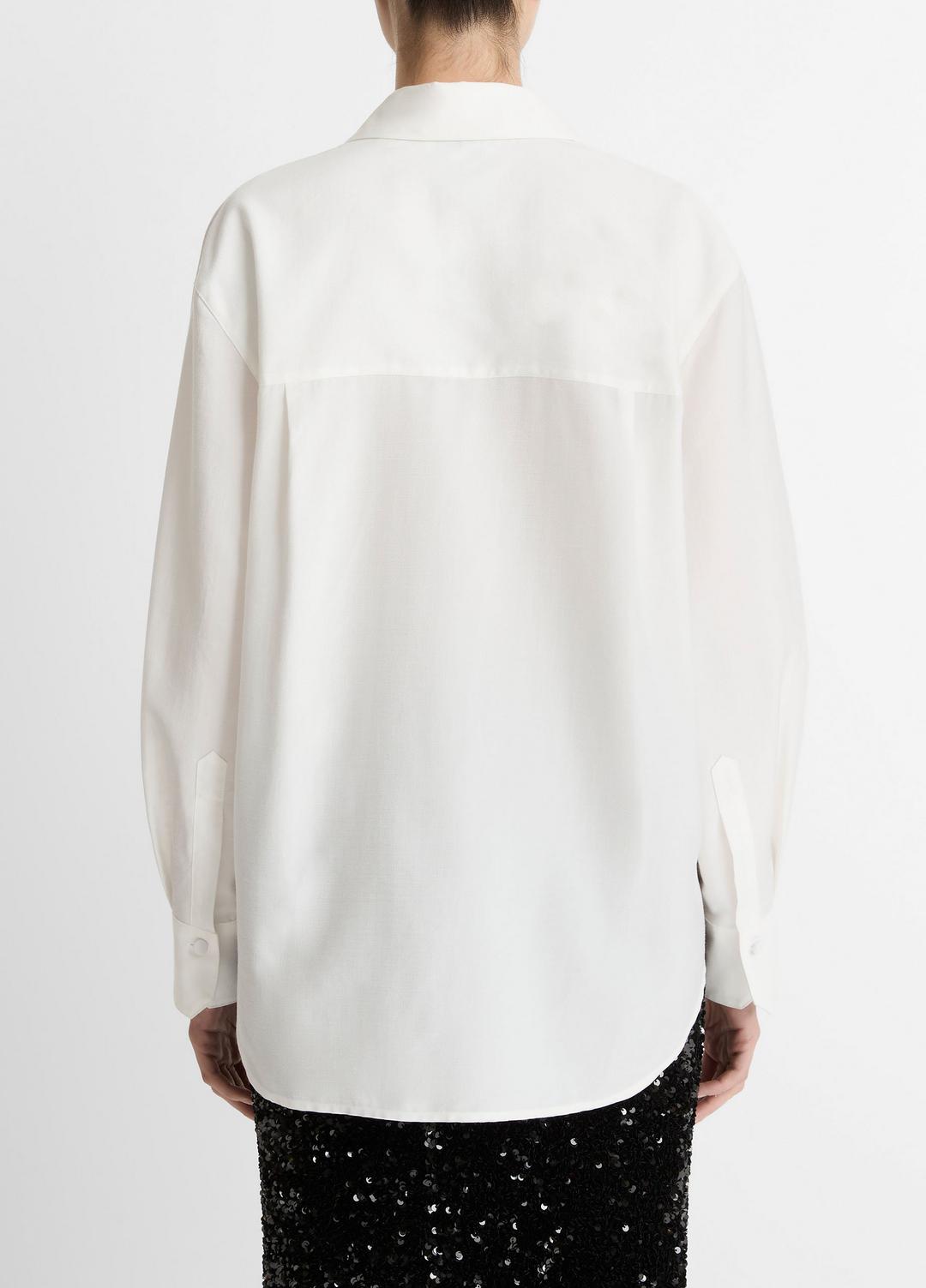 VINCE | Refined Twill Covered-Button Shirt in Long Sleeve - LIGHT CREAM