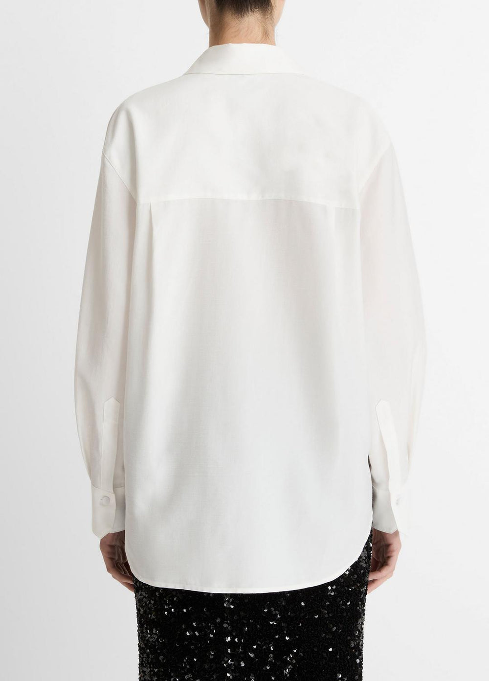 VINCE | Refined Twill Covered-Button Shirt in Long Sleeve - LIGHT CREAM