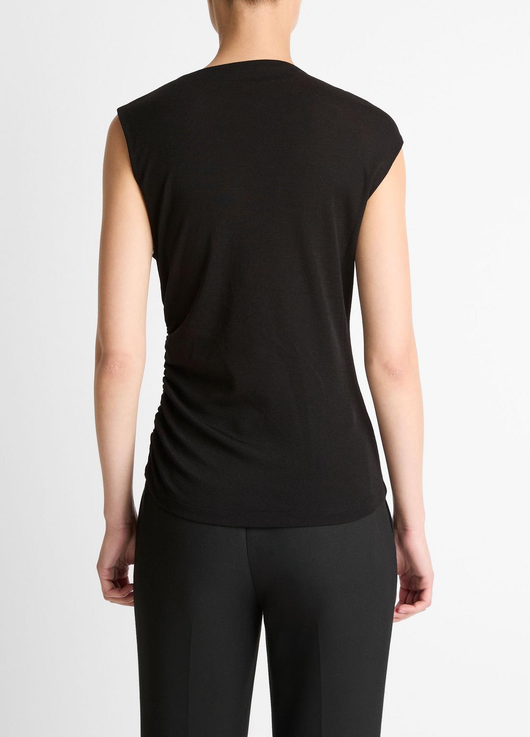 VINCE | Cinched-Shoulder Wool-Blend Top in Tank Tops - BLACK