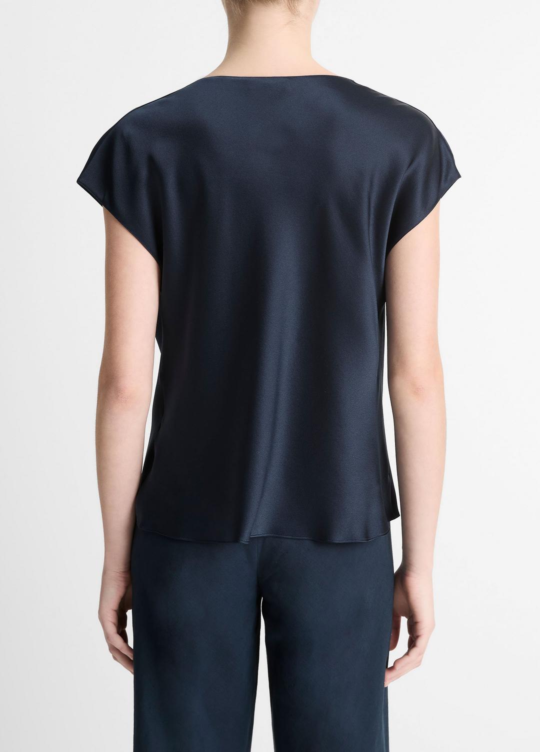 VINCE | Silk Cowl-Neck Blouse in Short Sleeve - COASTAL BLUE