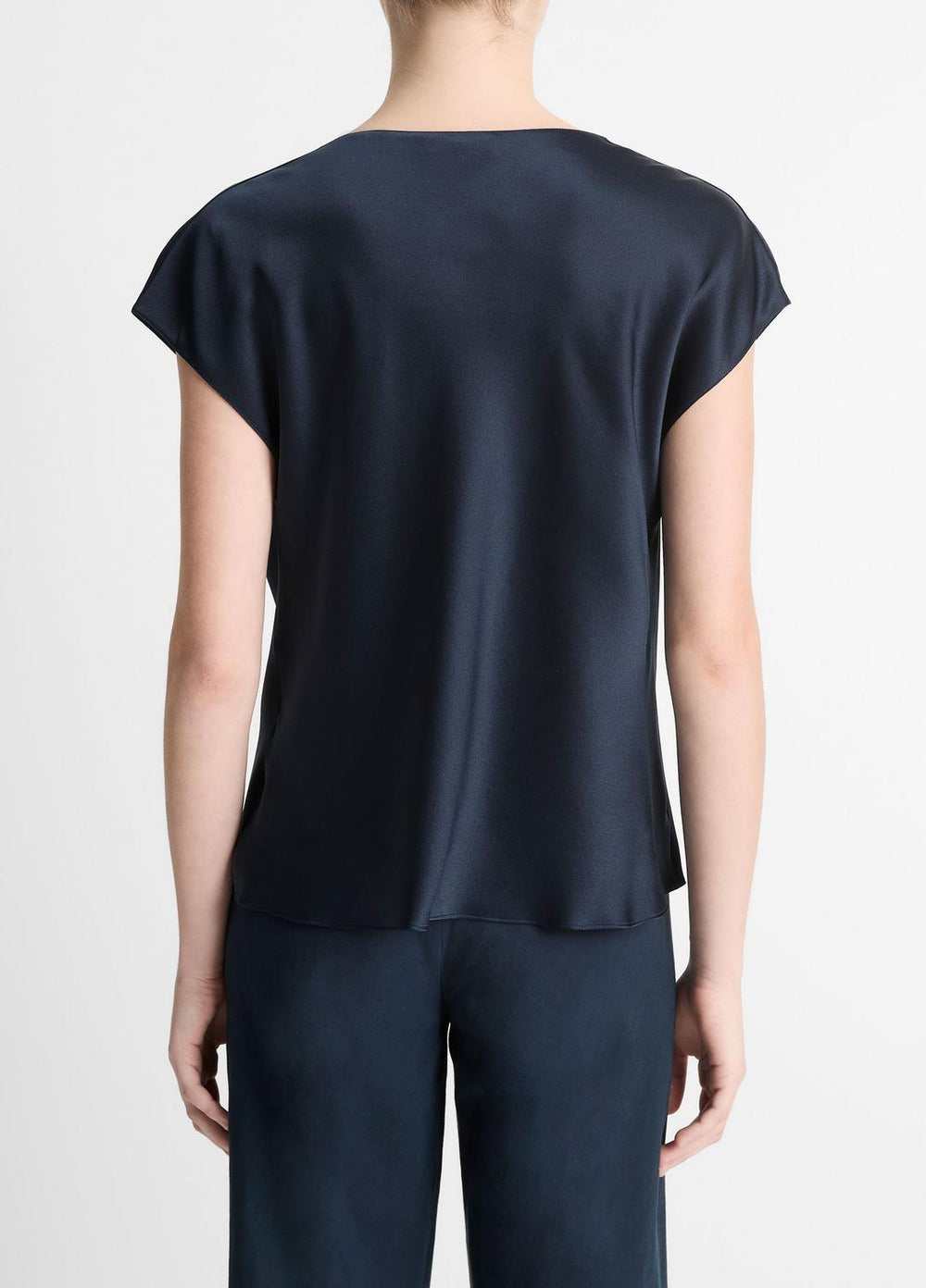 VINCE | Silk Cowl-Neck Blouse in Short Sleeve - COASTAL BLUE