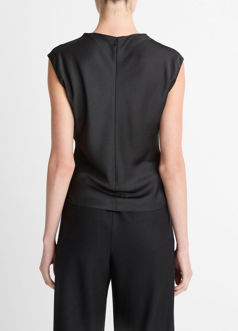 VINCE | Satin Draped Cowl-Neck Top in Tank Tops - BLACK