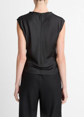 VINCE | Satin Draped Cowl-Neck Top in Tank Tops - BLACK