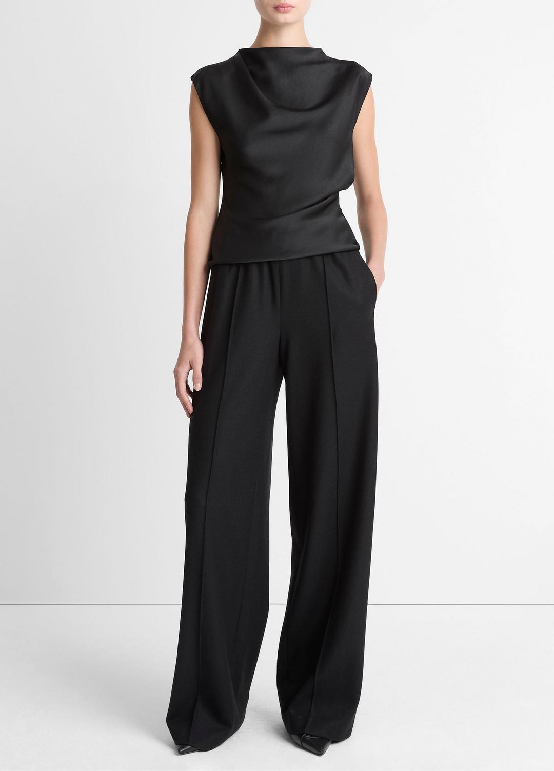 VINCE | Satin Draped Cowl-Neck Top in Tank Tops - BLACK