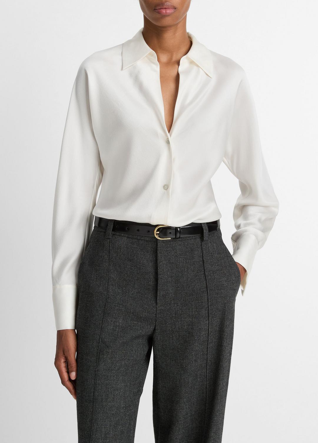 VINCE | Silk Bias Long-Sleeve Blouse in Long Sleeve - OFF WHITE