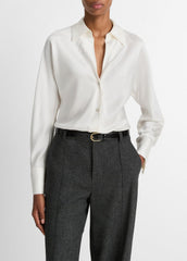 VINCE | Silk Bias Long-Sleeve Blouse in Long Sleeve - OFF WHITE