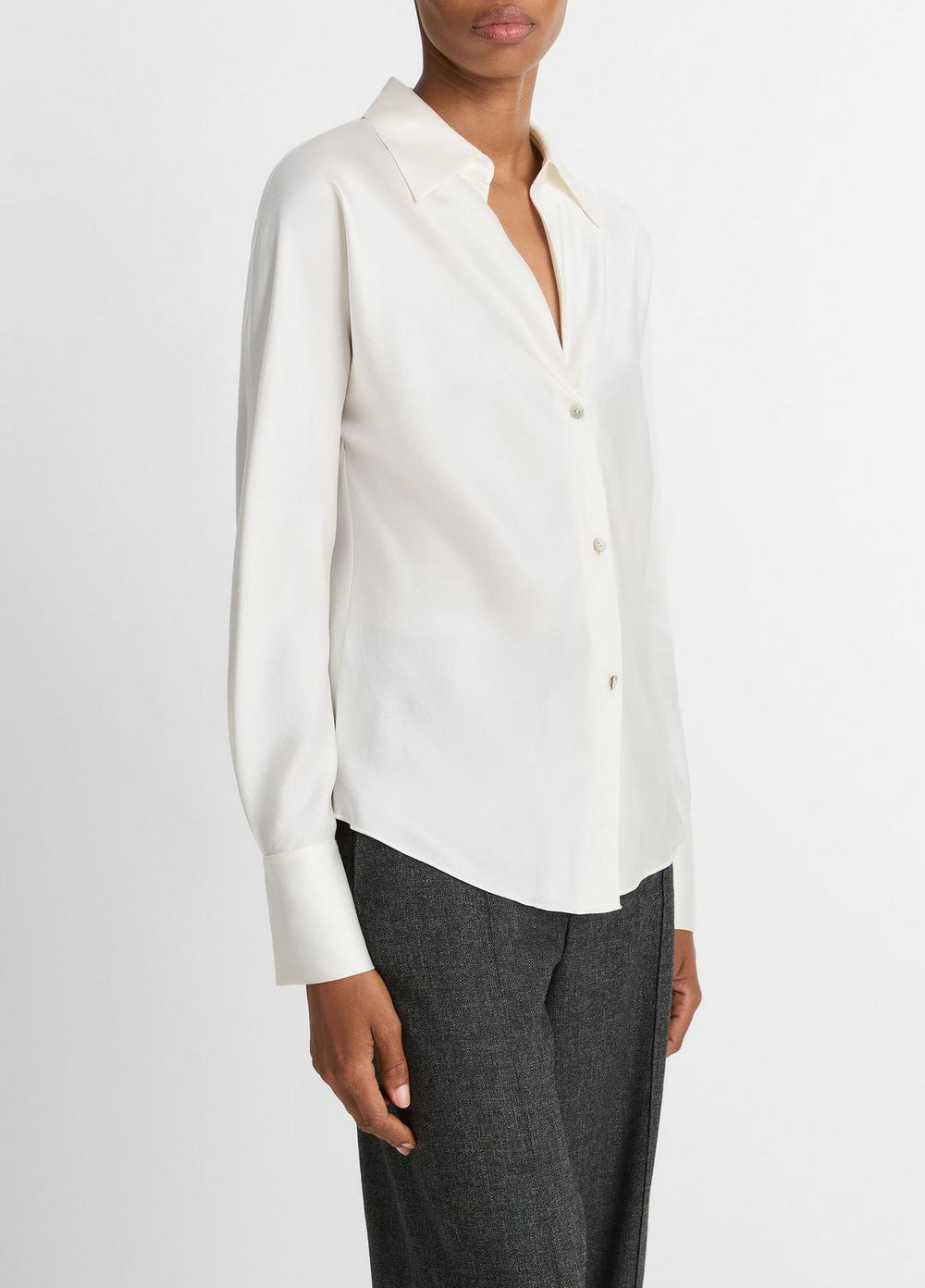 VINCE | Silk Bias Long-Sleeve Blouse in Long Sleeve - OFF WHITE