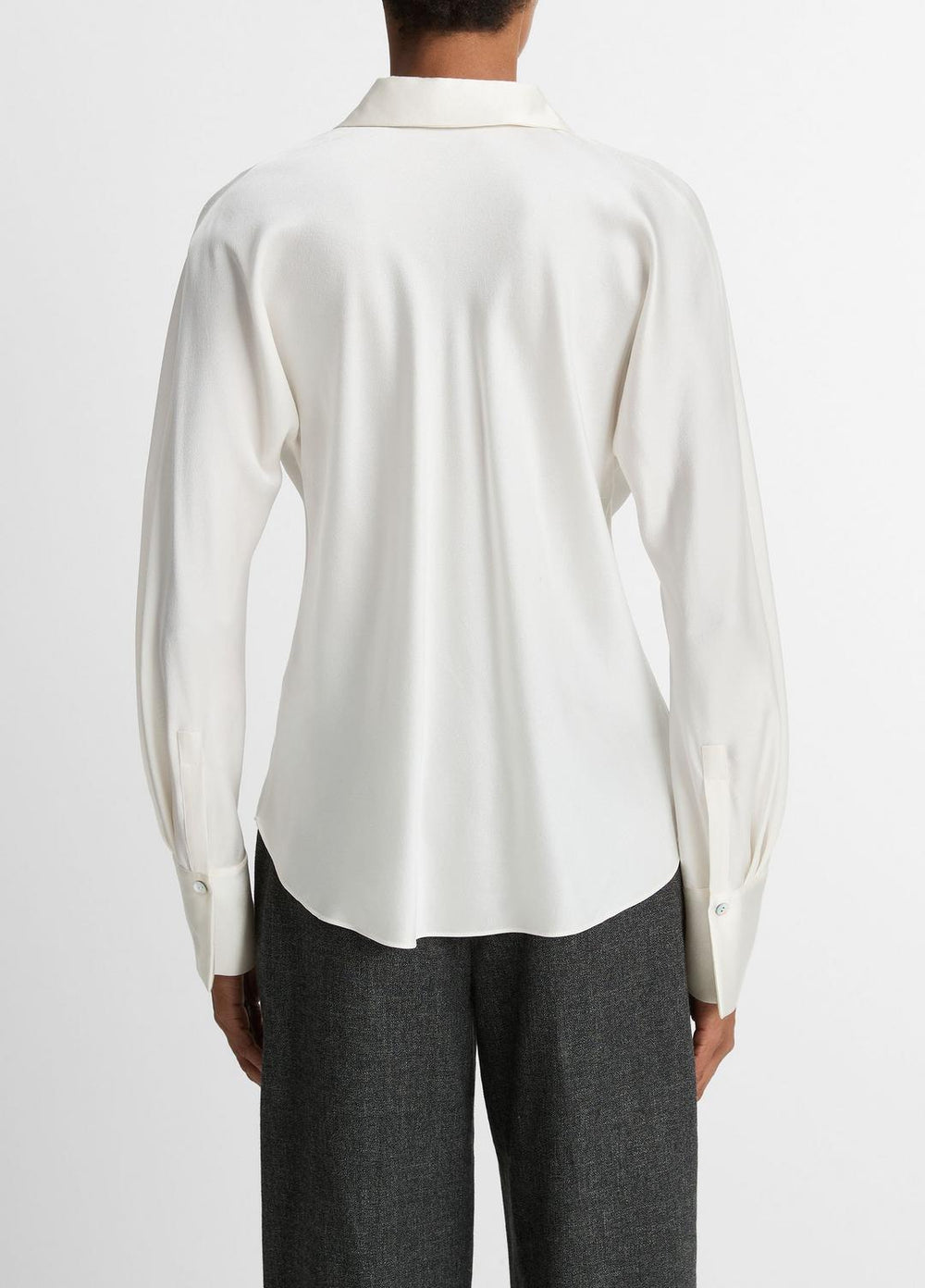 VINCE | Silk Bias Long-Sleeve Blouse in Long Sleeve - OFF WHITE
