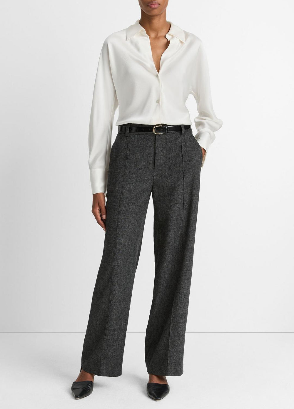 VINCE | Silk Bias Long-Sleeve Blouse in Long Sleeve - OFF WHITE
