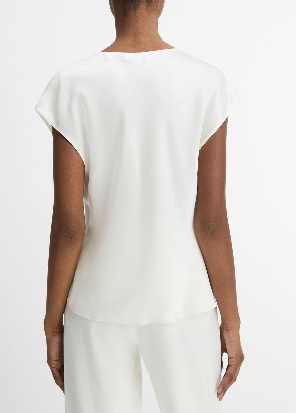 VINCE | Silk Cowl-Neck Blouse in Short Sleeve - OFF WHITE