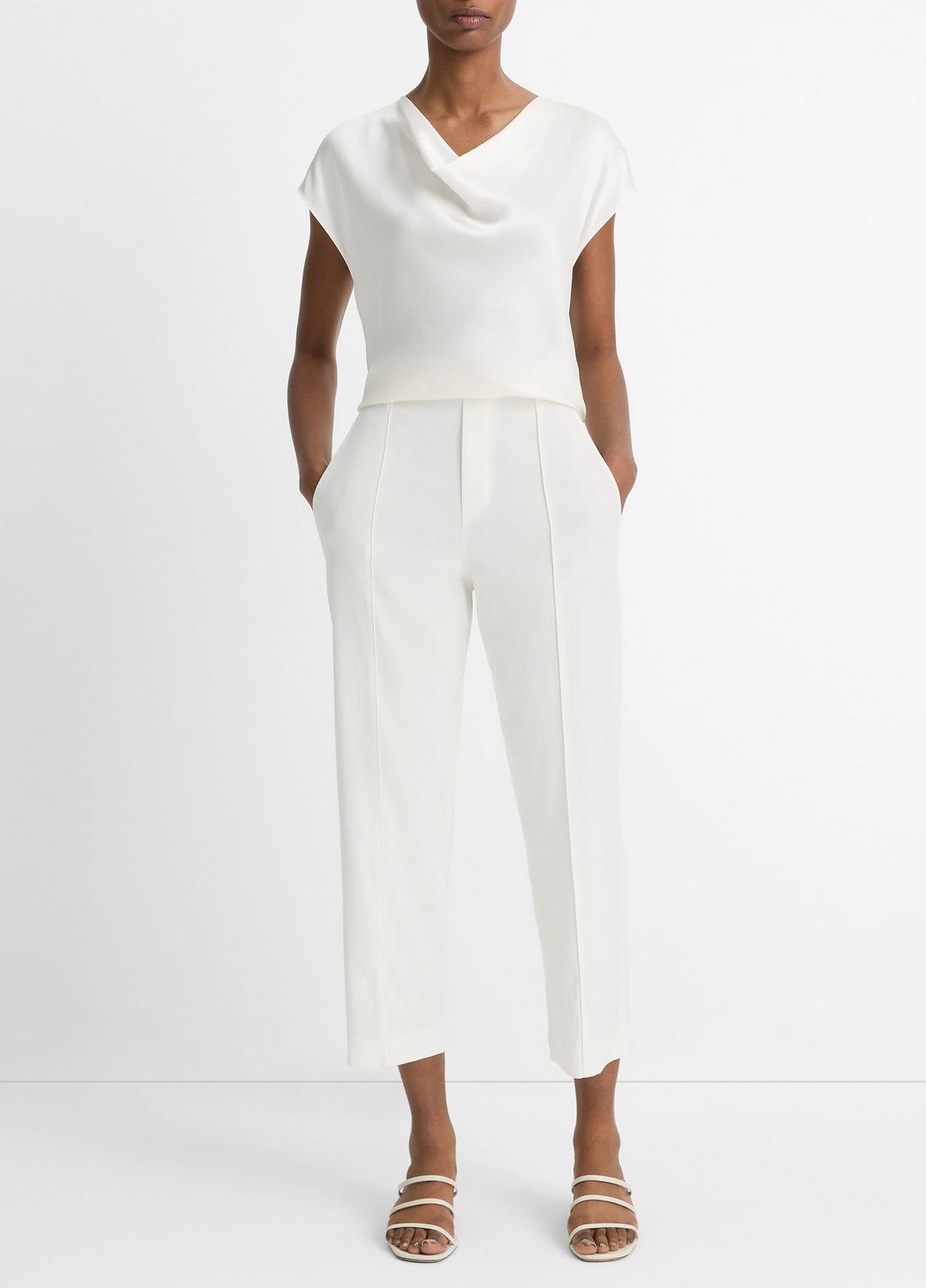 VINCE | Silk Cowl-Neck Blouse in Short Sleeve - OFF WHITE