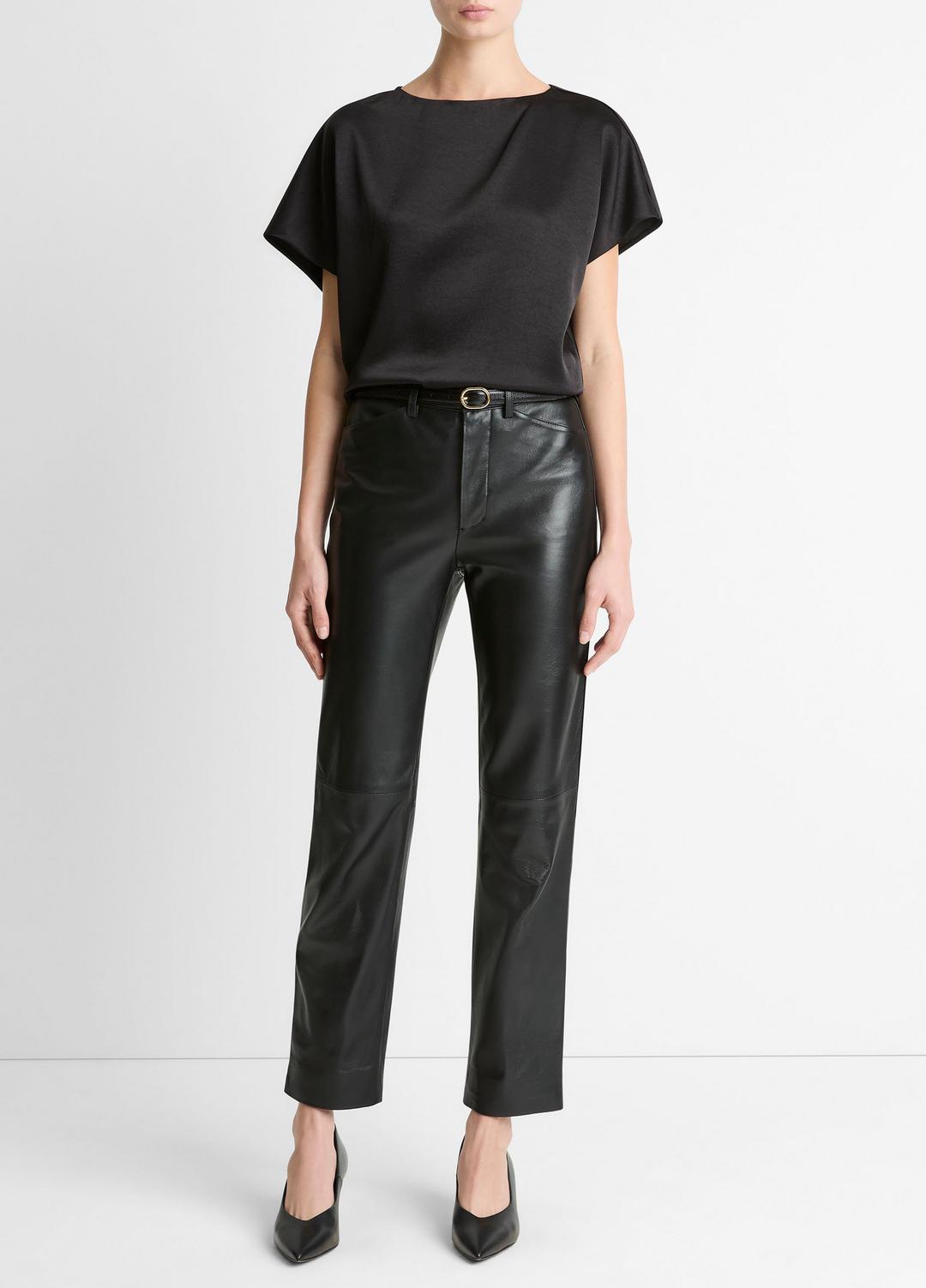VINCE | Draped Satin Dolman-Sleeve Blouse in Short Sleeve - BLACK