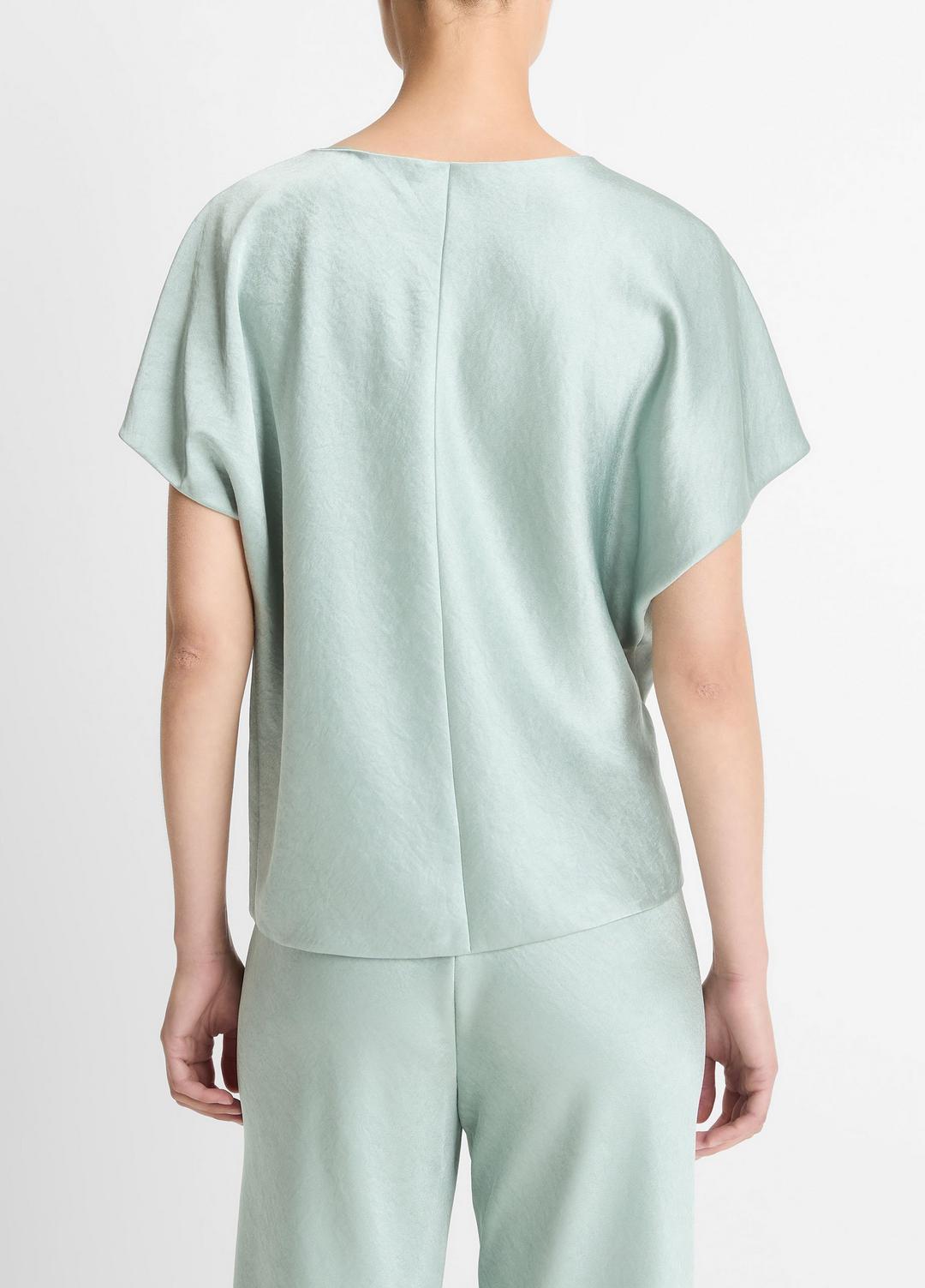 VINCE | Draped Satin Dolman-Sleeve Blouse in Short Sleeve - ALOE STONE