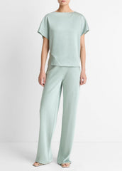 VINCE | Draped Satin Dolman-Sleeve Blouse in Short Sleeve - ALOE STONE
