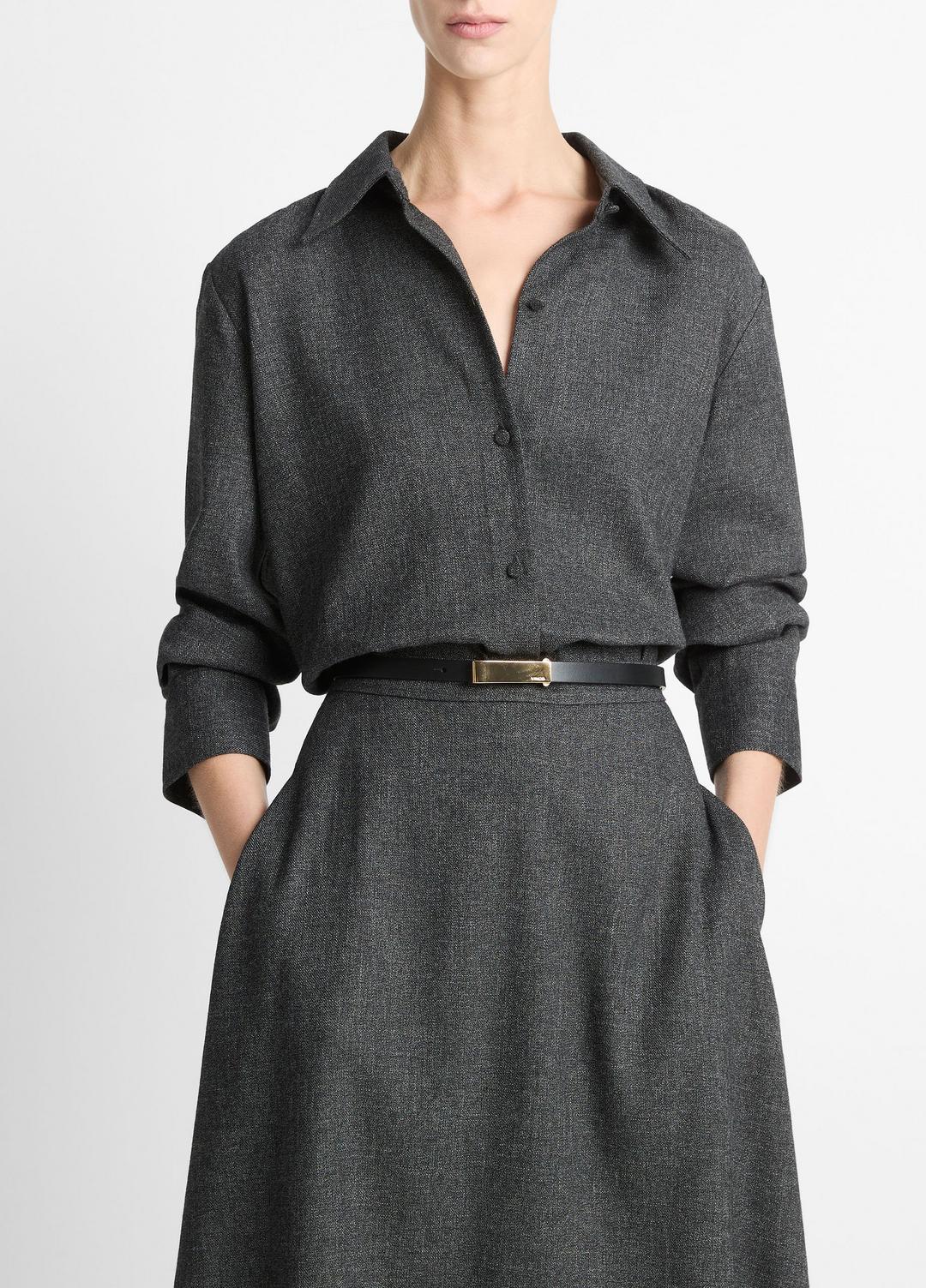VINCE | Italian Jaspe Relaxed Button-Front Shirt in Long Sleeve - MEDIUM HEATHER GREY