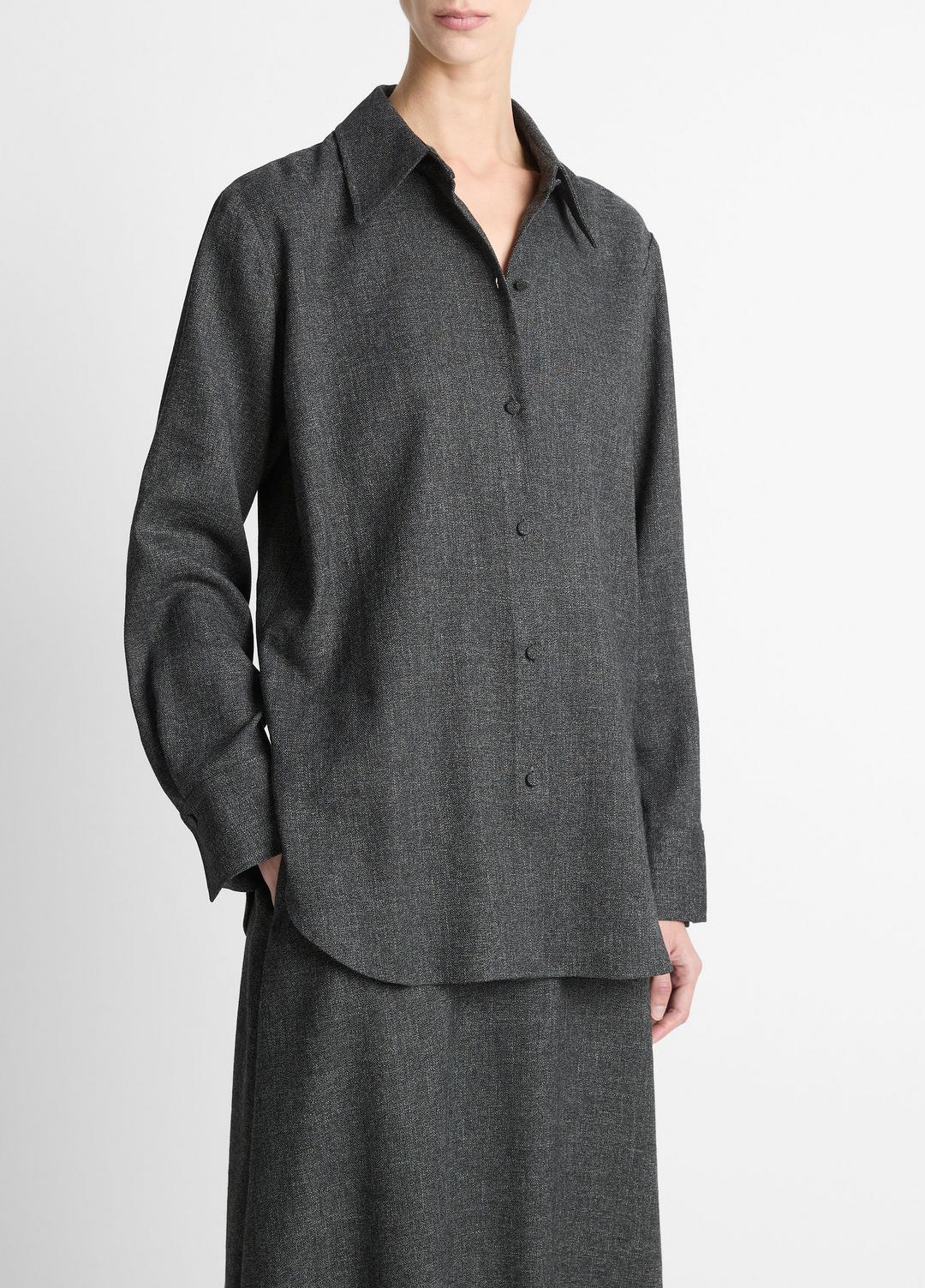 VINCE | Italian Jaspe Relaxed Button-Front Shirt in Long Sleeve - MEDIUM HEATHER GREY