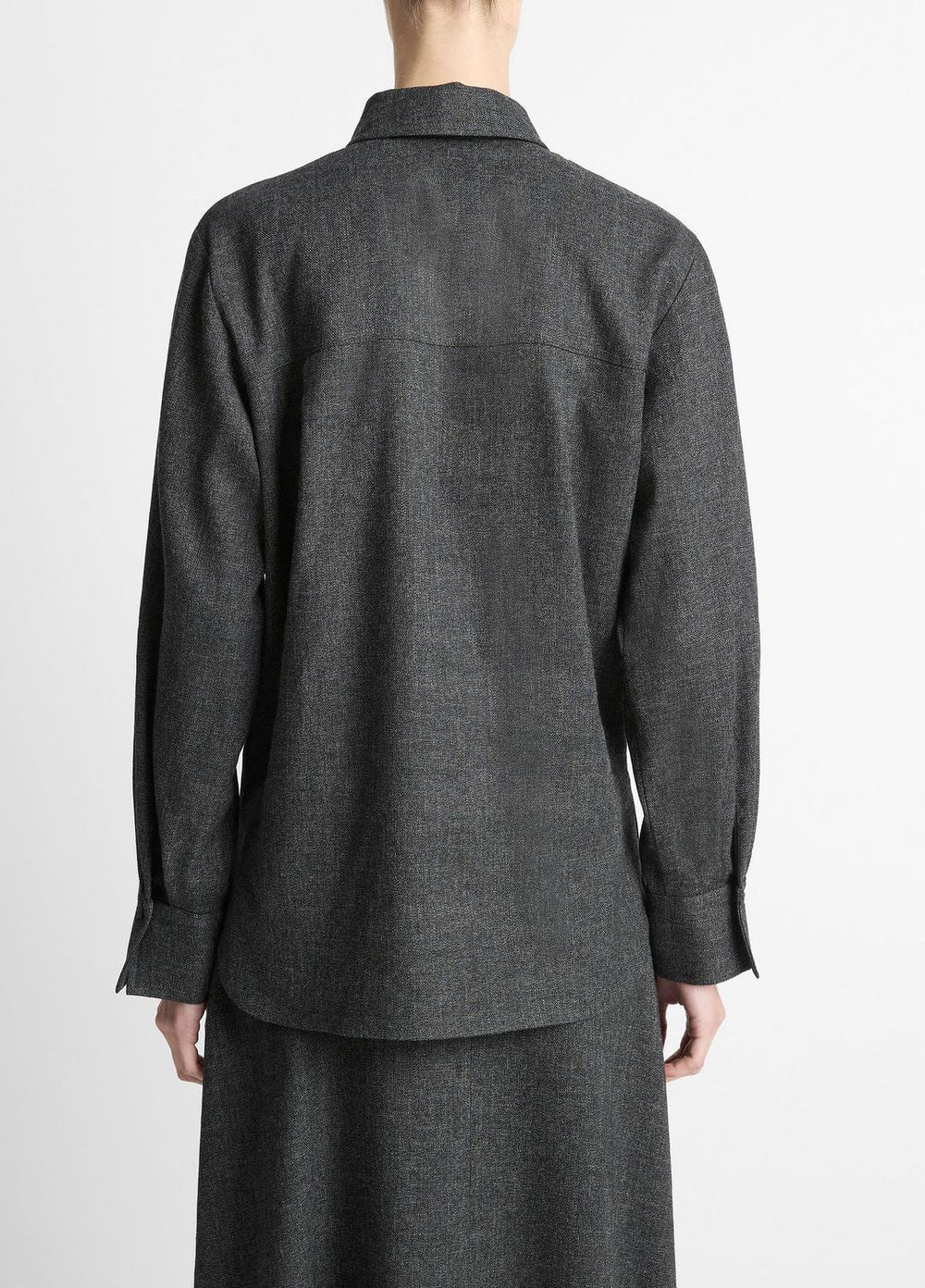 VINCE | Italian Jaspe Relaxed Button-Front Shirt in Long Sleeve - MEDIUM HEATHER GREY