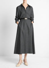 VINCE | Italian Jaspe Relaxed Button-Front Shirt in Long Sleeve - MEDIUM HEATHER GREY