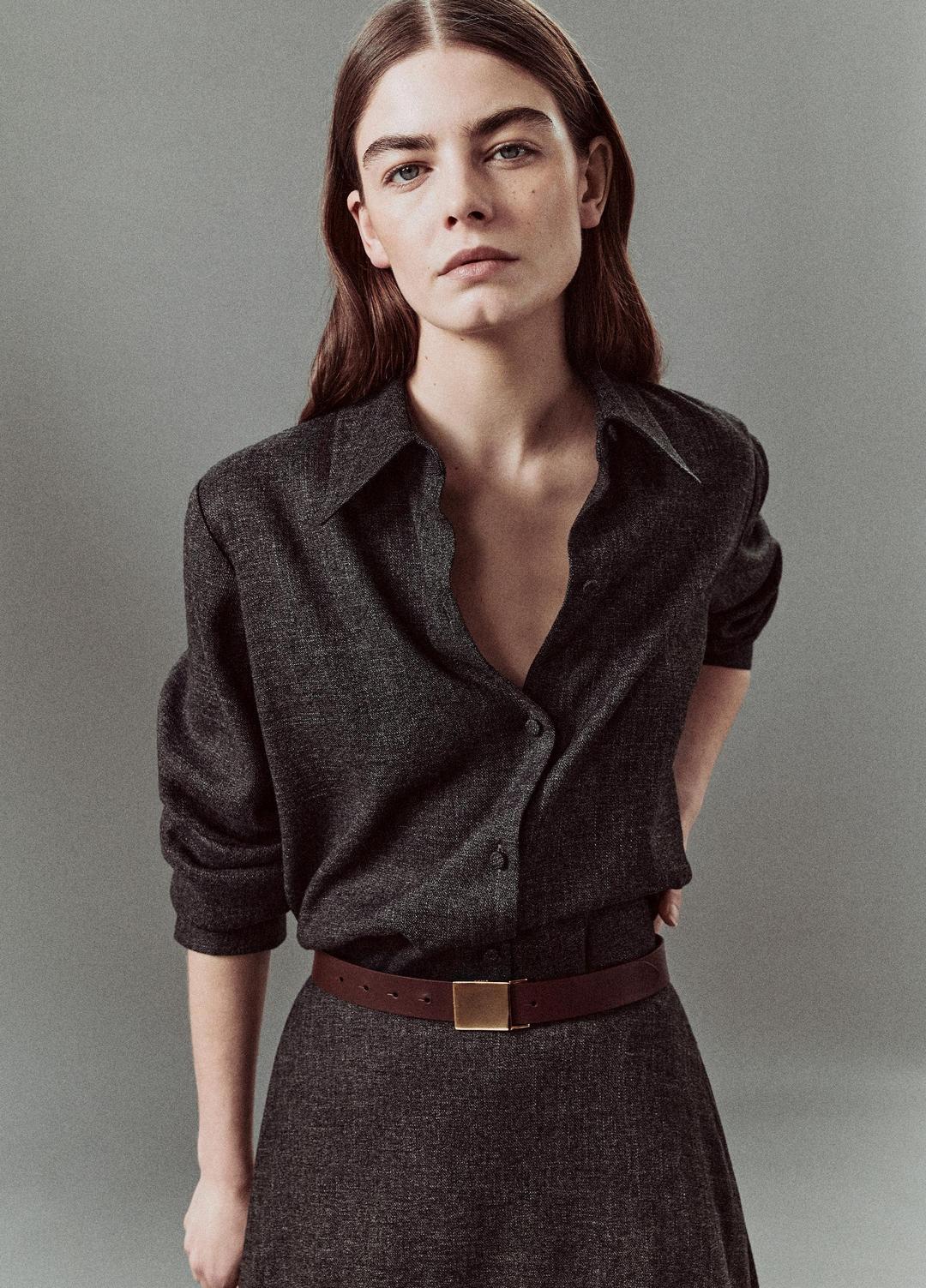 VINCE | Italian Jaspe Relaxed Button-Front Shirt in Long Sleeve - MEDIUM HEATHER GREY