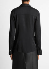VINCE | Silk-Blend Slim Button-Front Blouse in Long Sleeve - BLACK