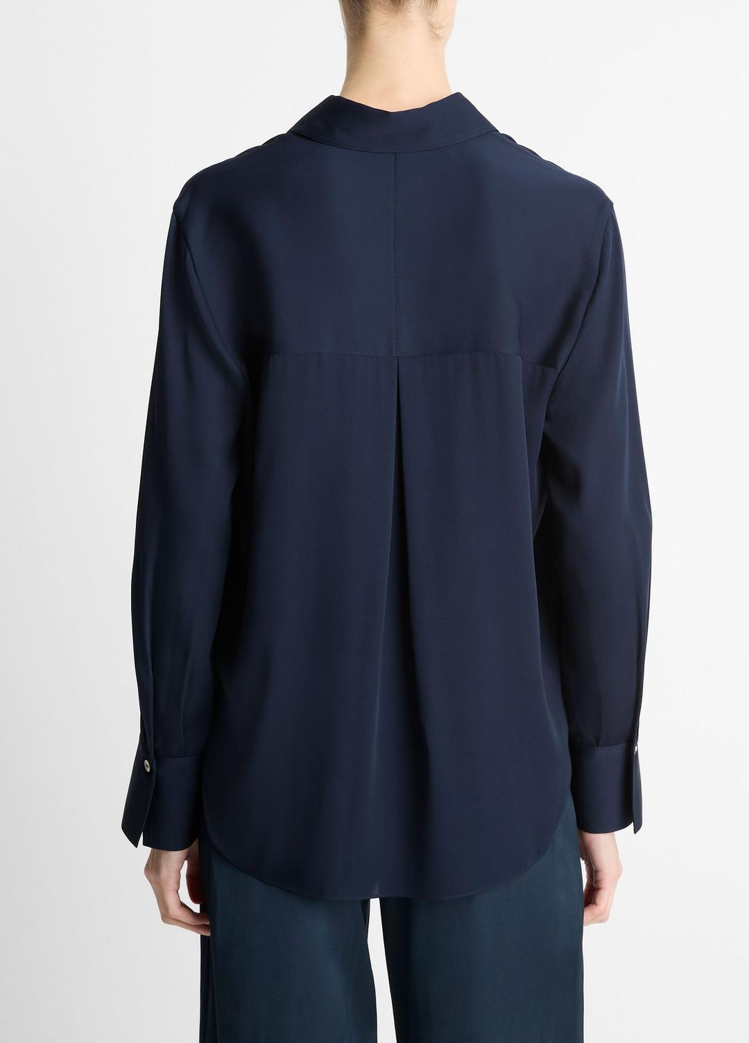 VINCE | Stretch-Silk Button-Front Blouse in Long Sleeve - COASTAL BLUE