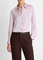 VINCE | Silk-Blend Slim Button-Front Blouse in Long Sleeve - IRIS QUARTZ